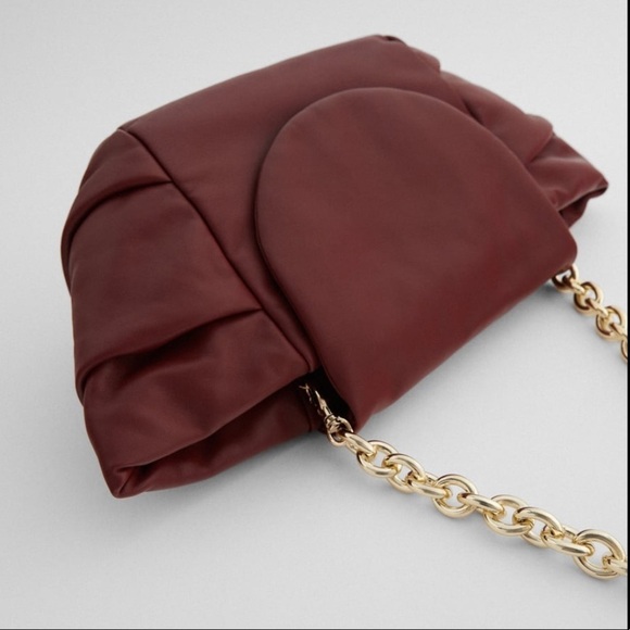 ZARA BNWT Pleated Leather Clutch Shoulder Bag - Picture 6 of 7